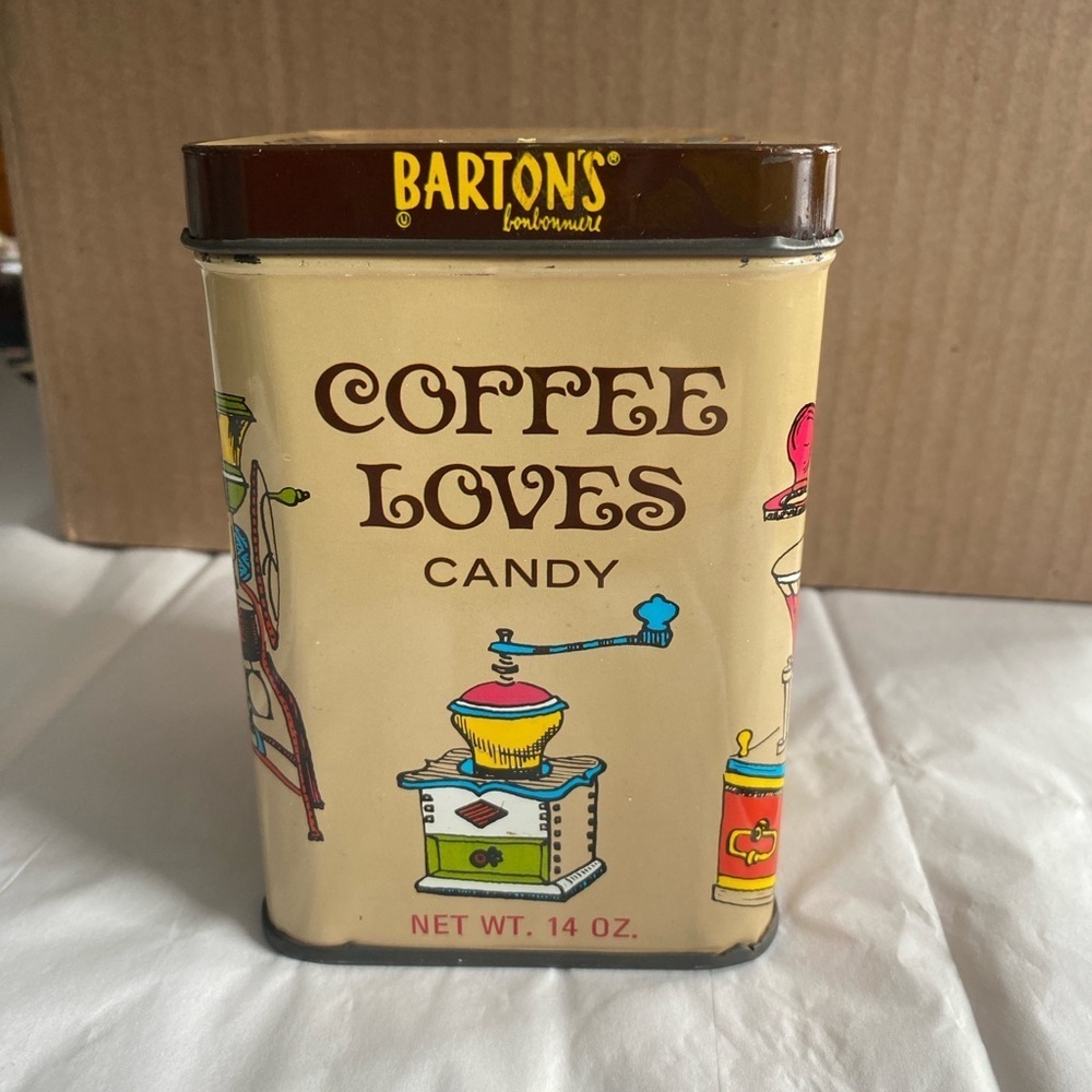 Vintage Storage Tin Coffee Loves Candy Cream and Brown